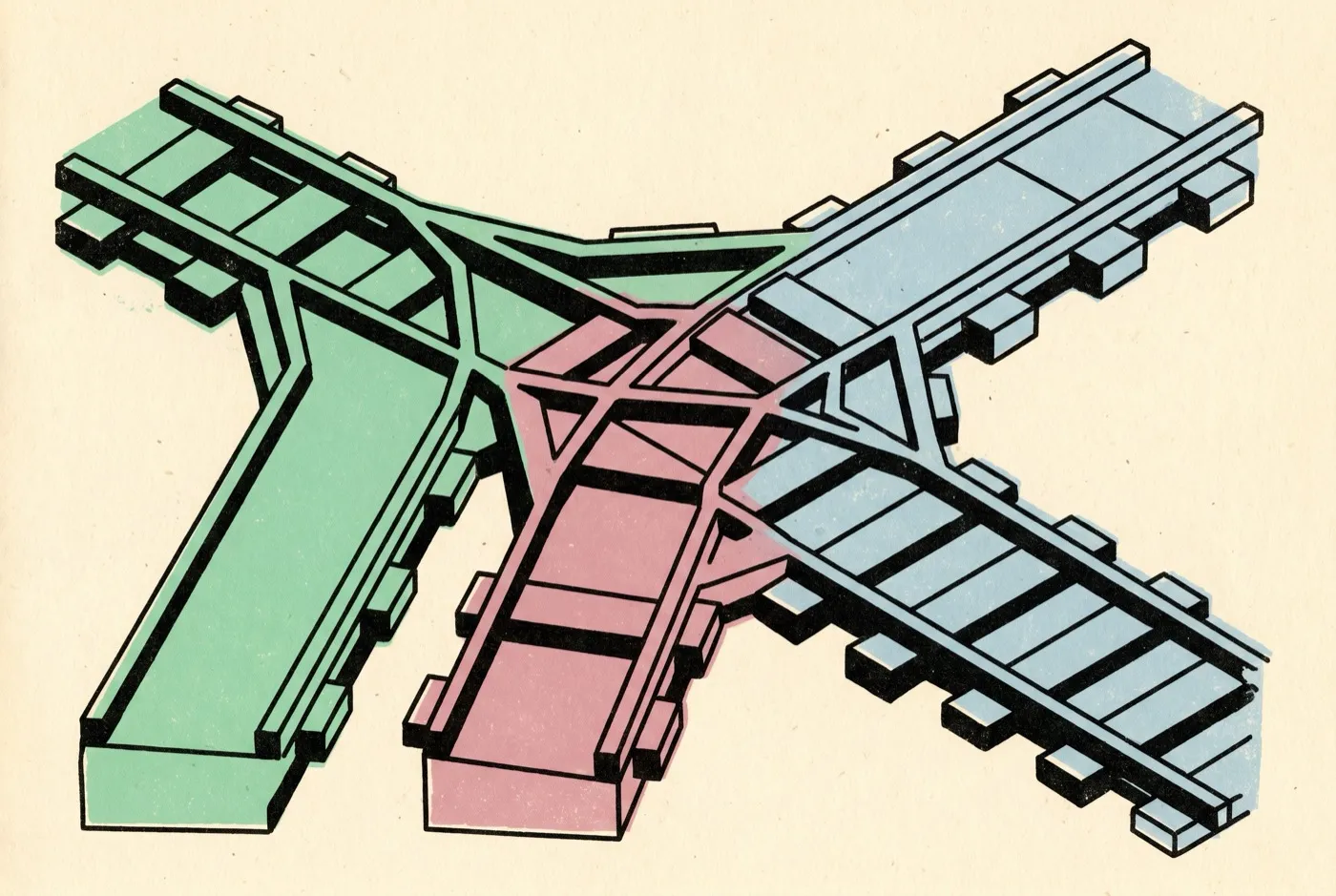 Three railroad tracks diverging in different directions, representing the three distinct fields that get lumped together as self-healing software